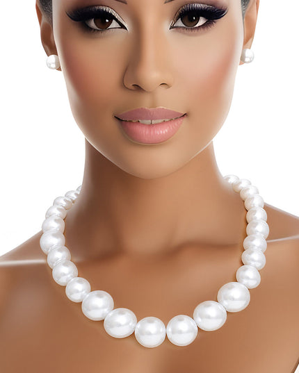 Necklace 25 mm White Pearl Strand Set for Women