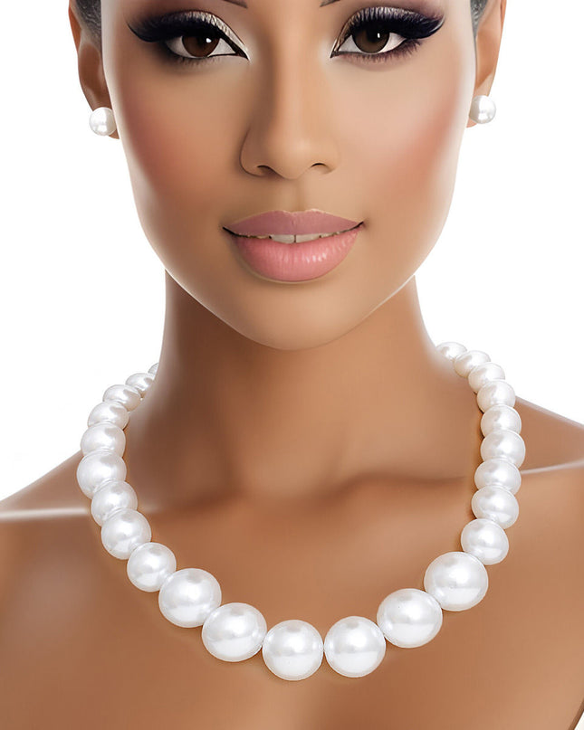 Necklace 25 mm White Pearl Strand Set for Women