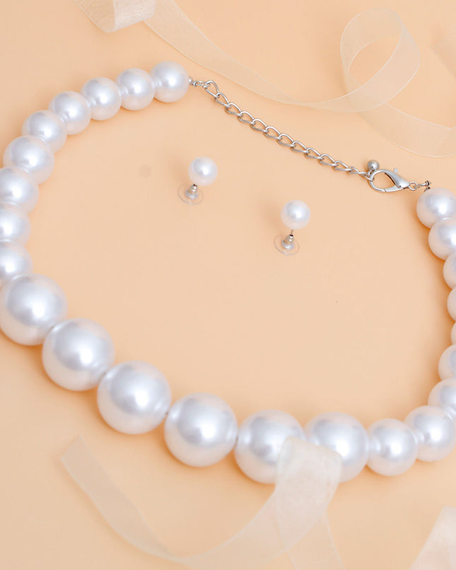 Necklace 25 mm White Pearl Strand Set for Women