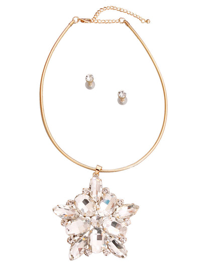 Gold Oval Crystal Pendant Necklace