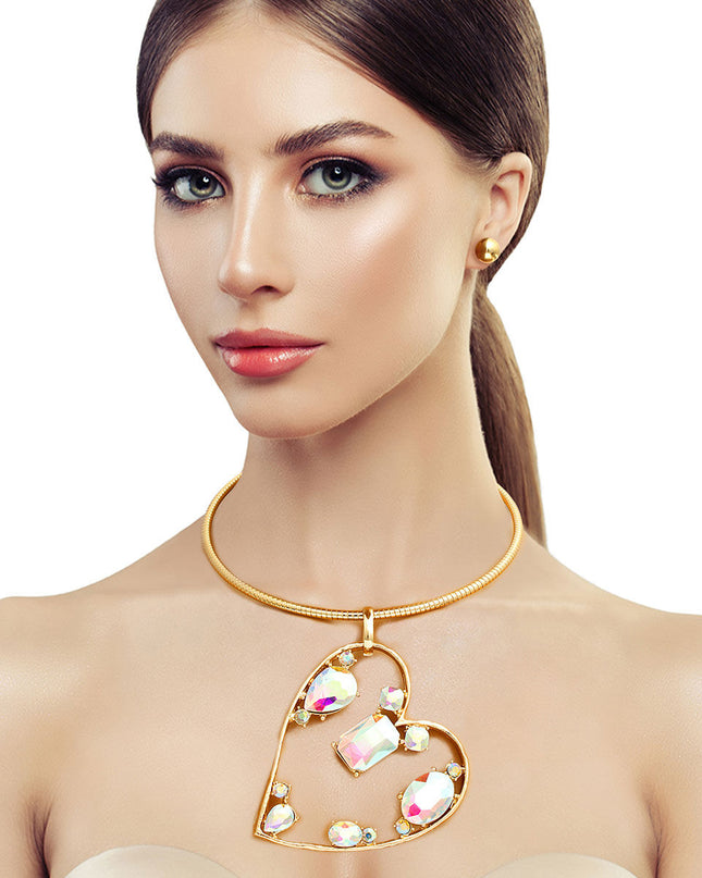 Aurora Borealis Multi Stone Angled Heart Set