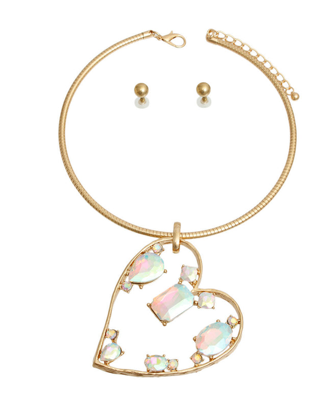 Aurora Borealis Multi Stone Angled Heart Set