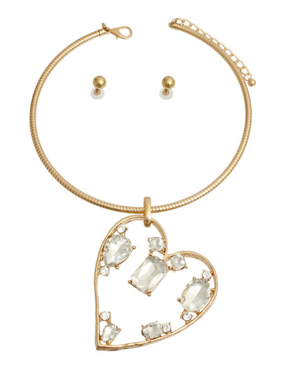 Gold Multi Style Stone Angled Heart Set