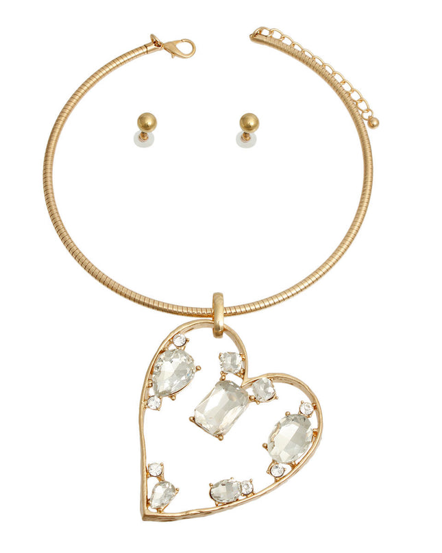 Gold Multi Style Stone Angled Heart Set
