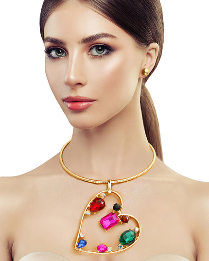 Multi Color Multi Stone Angled Heart Set