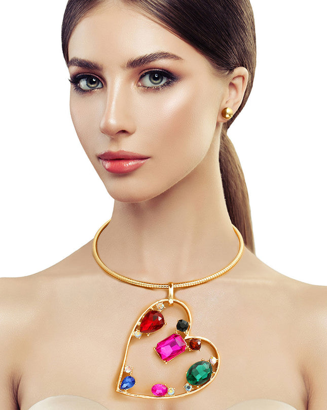 Multi Color Multi Stone Angled Heart Set