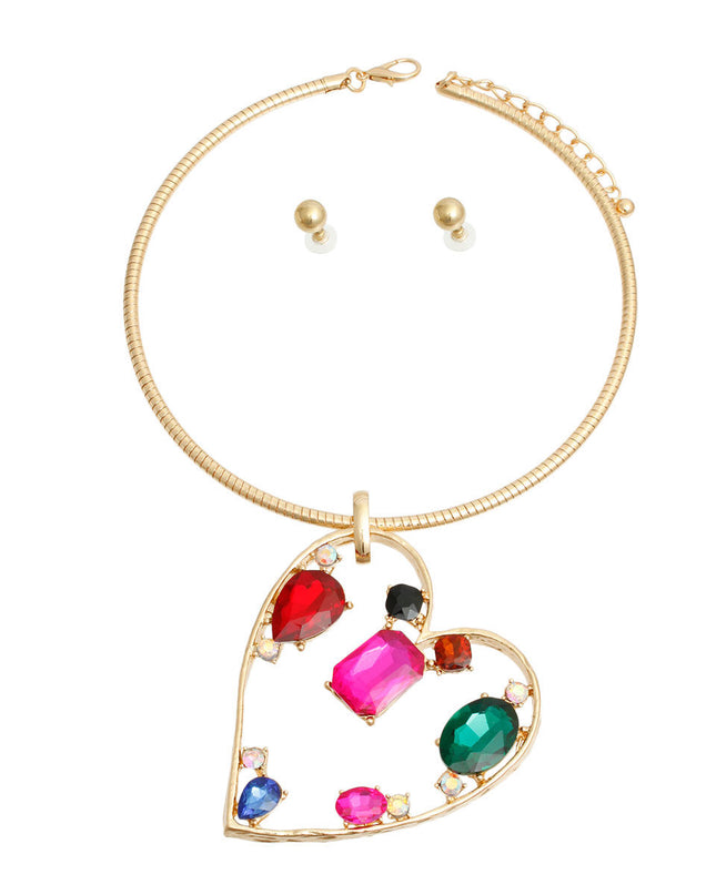 Multi Color Multi Stone Angled Heart Set