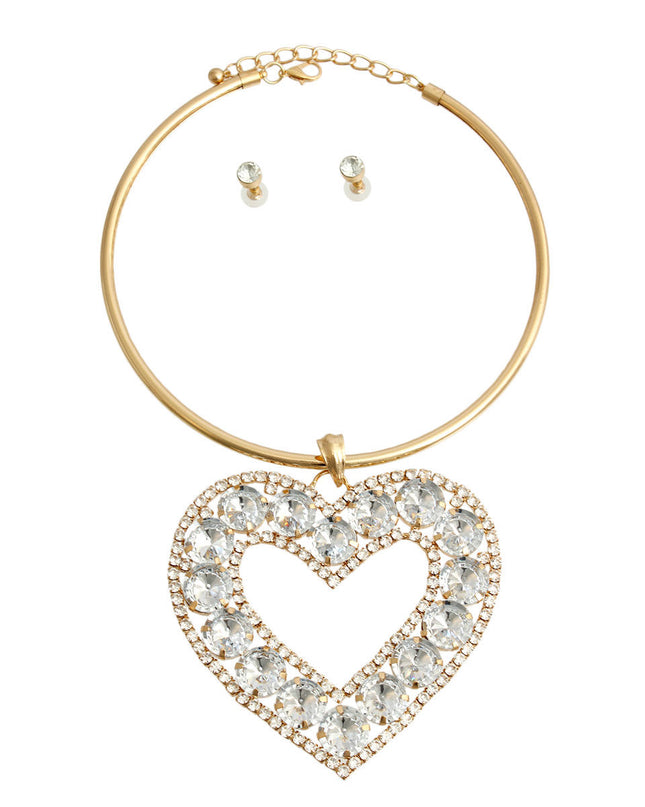 Rigid Gold Halo Heart Necklace