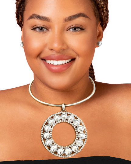 Rigid Silver Halo Circle Necklace