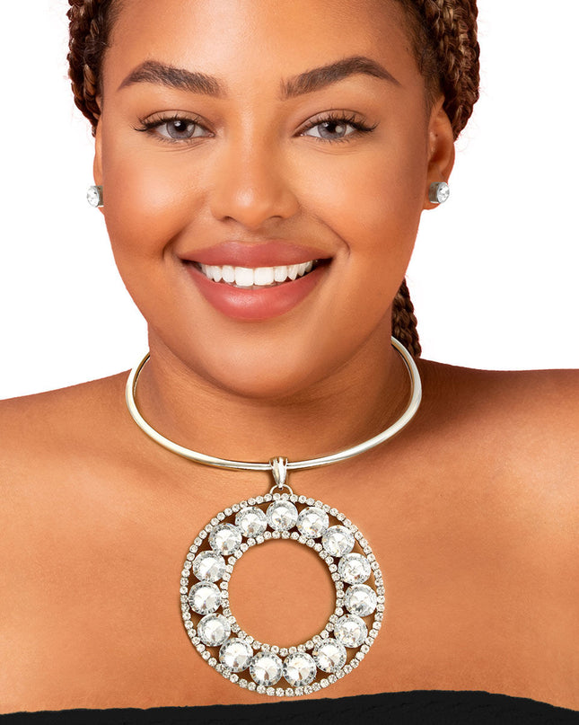 Rigid Silver Halo Circle Necklace