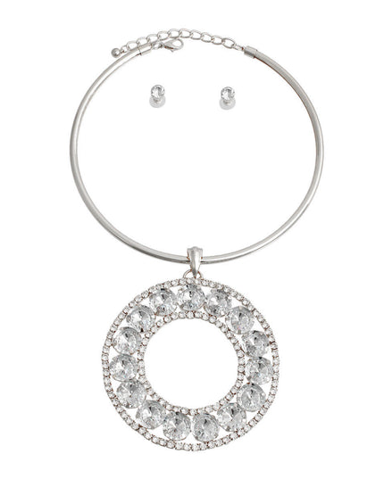 Rigid Silver Halo Circle Necklace