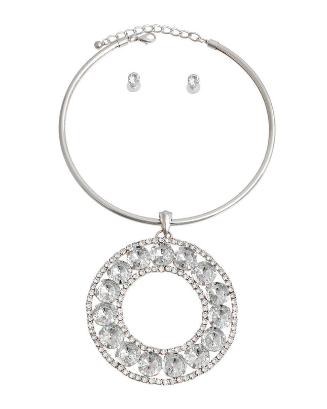 Rigid Silver Halo Circle Necklace