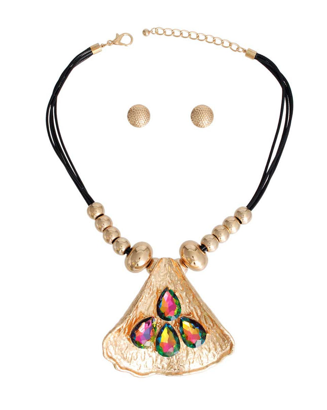 Metal Seashell Pink Green Necklace