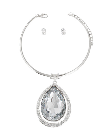 Halo Clear Teardrop Silver Choker