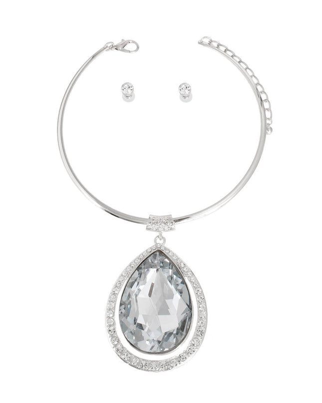 Halo Clear Teardrop Silver Choker