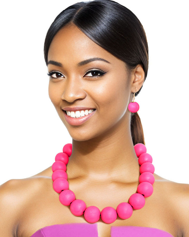 Fuchsia Wood Bead Necklace