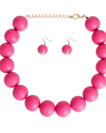 Fuchsia Wood Bead Necklace