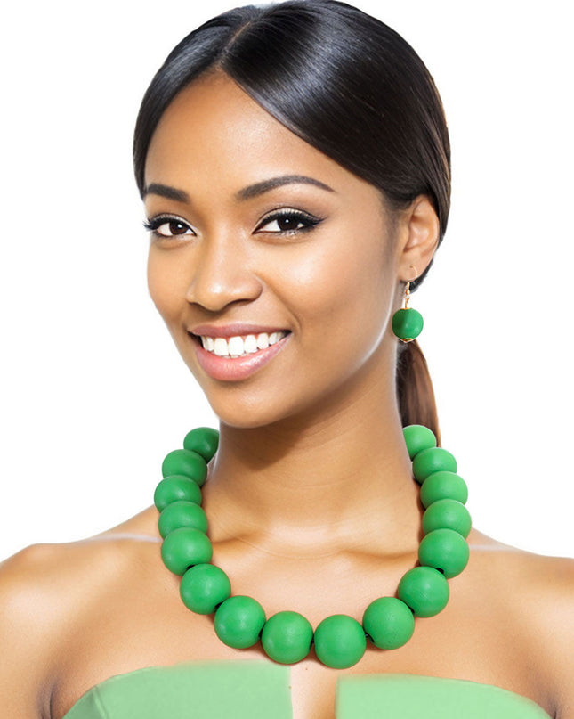 Green Wood Bead Necklace