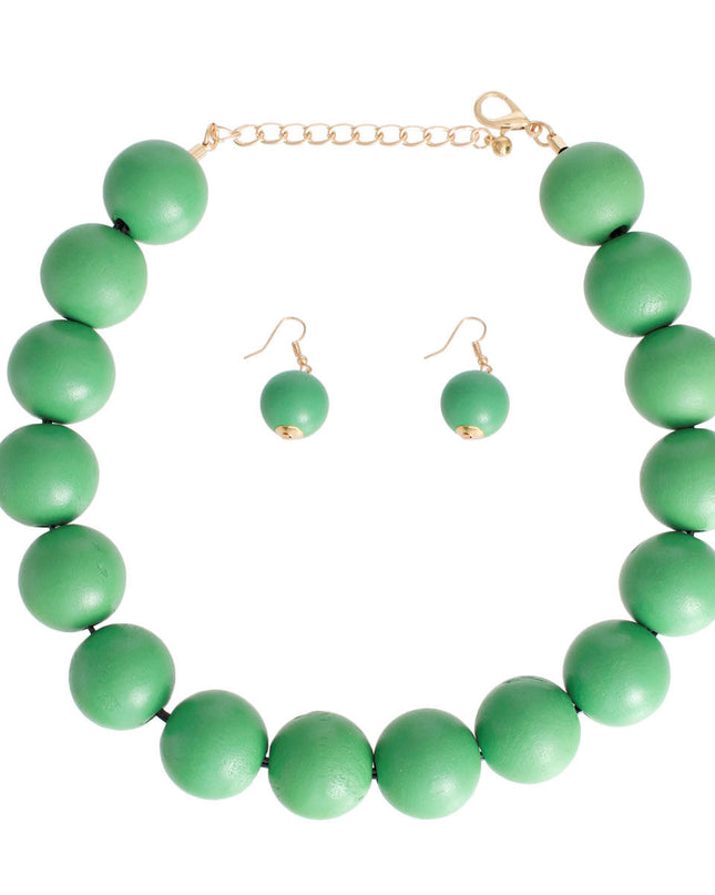 Green Wood Bead Necklace