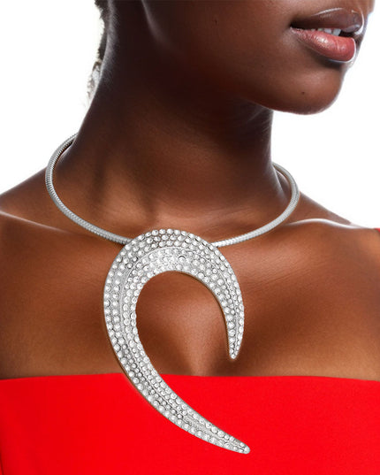 Silver Rhinestone Hook Collar Set