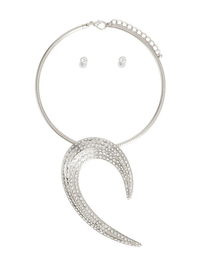 Silver Rhinestone Hook Collar Set