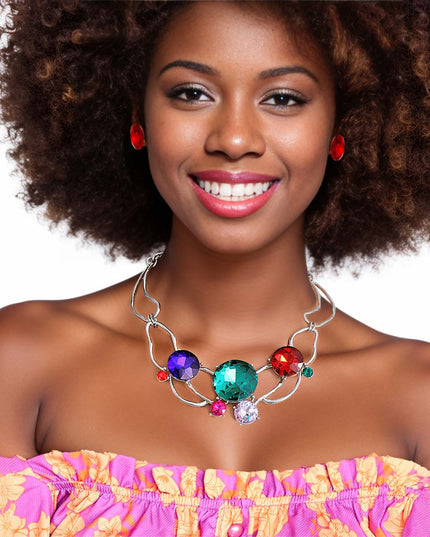 Silver Cut Out Crystal Collar Set