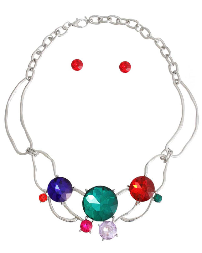 Silver Cut Out Crystal Collar Set
