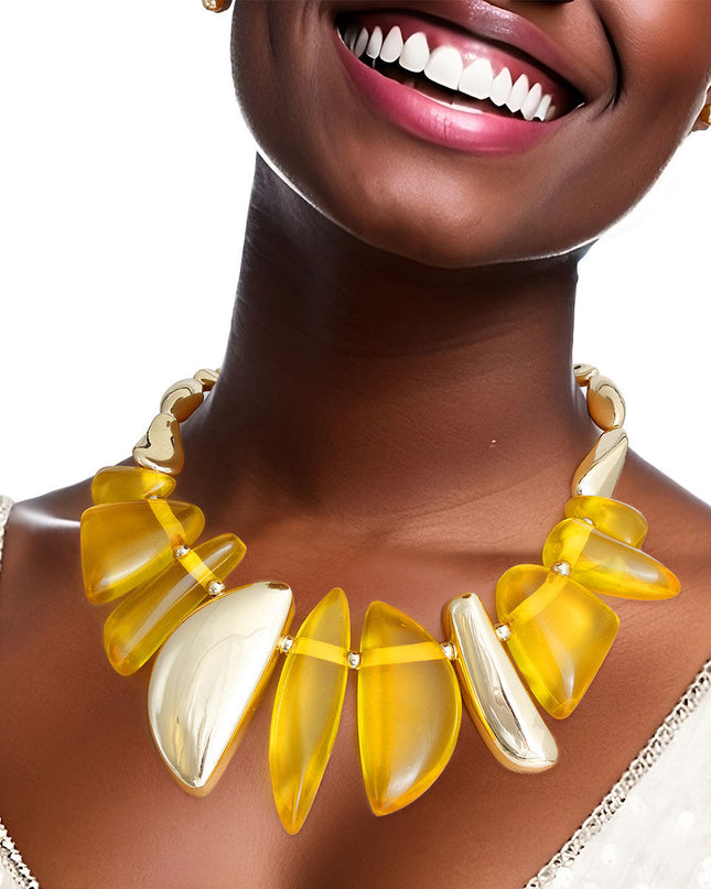 Yellow Chunky Thick Bead Bib Set