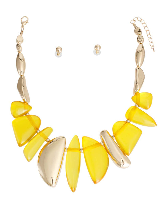 Yellow Chunky Thick Bead Bib Set