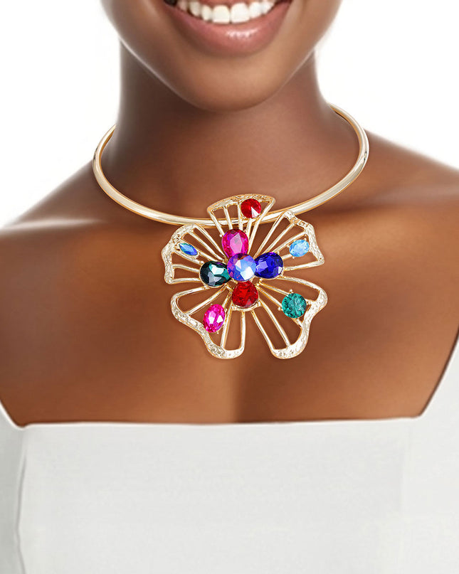 Gold Multi Crystal Flower Set