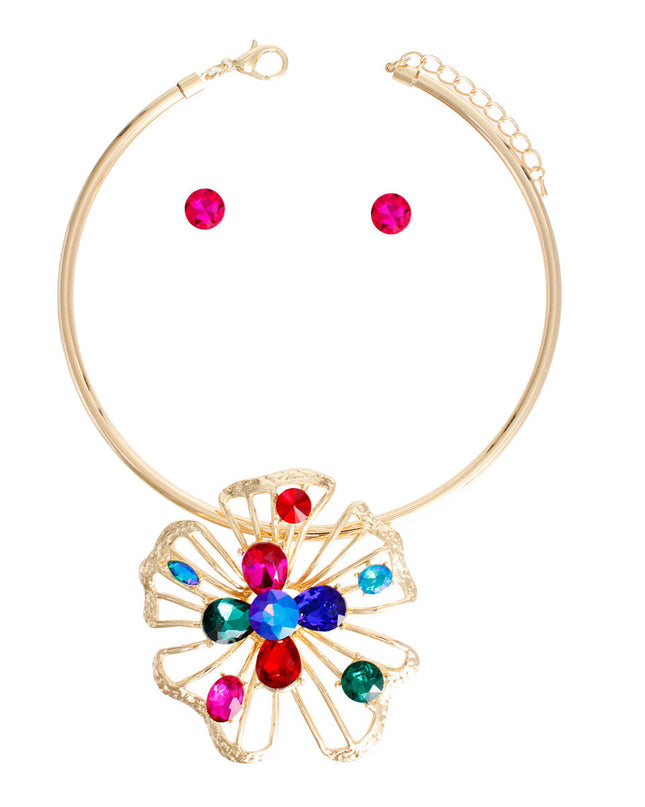 Gold Multi Crystal Flower Set
