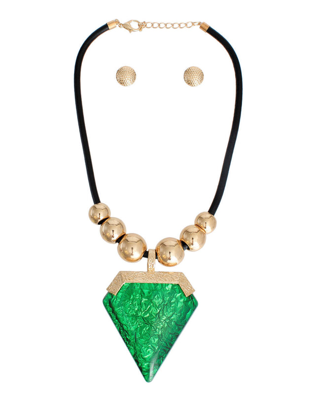 Green Diamond Shaped Pendant Set