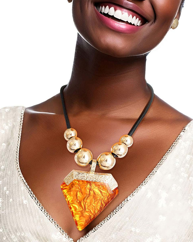 Orange Diamond Shaped Pendant Set