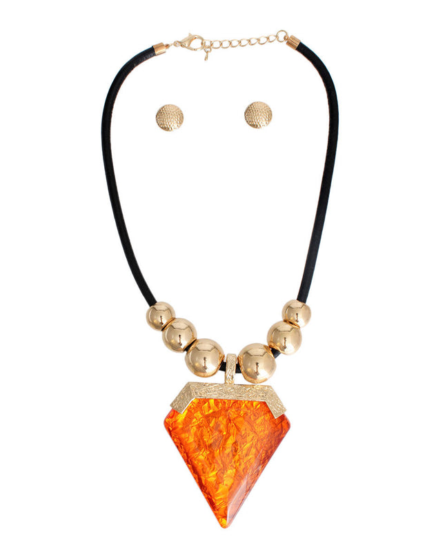Orange Diamond Shaped Pendant Set