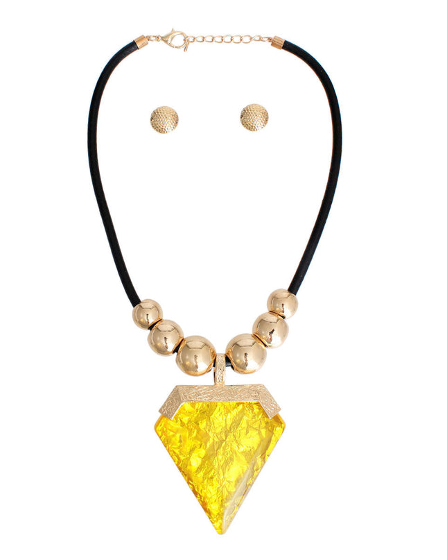 Yellow Diamond Shaped Pendant Set
