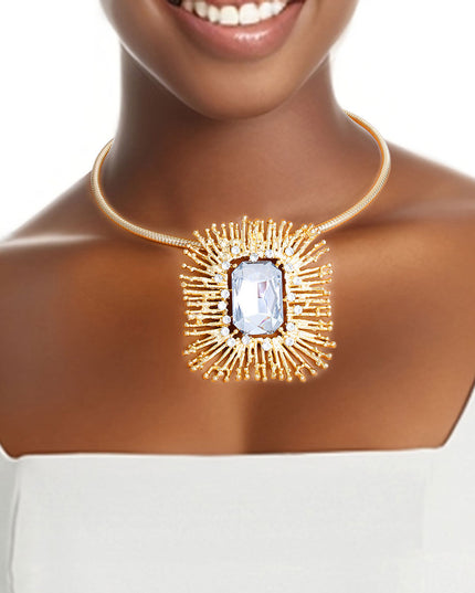 Gold Rectangle Crystal Pendant Set