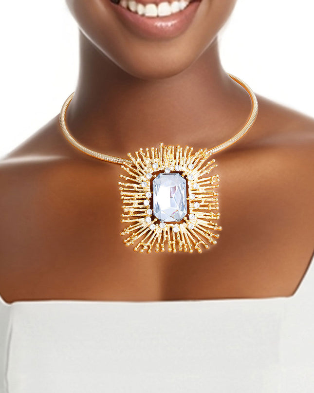 Gold Rectangle Crystal Pendant Set