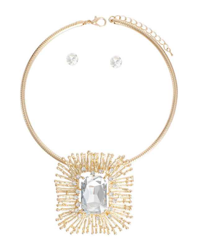 Gold Rectangle Crystal Pendant Set