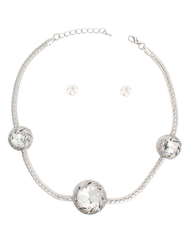Necklace Silver Crystal Double Cut Chain for Women