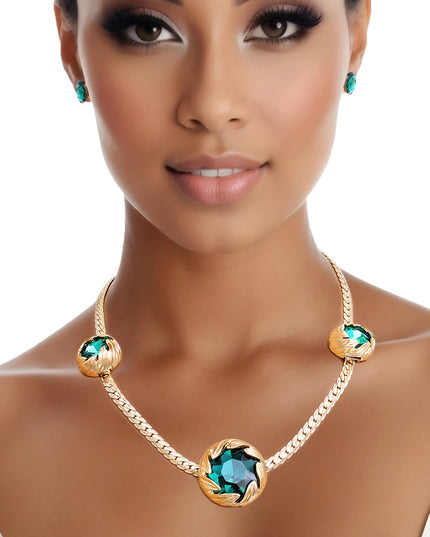 Necklace Green Crystal Double Cut Chain for Women