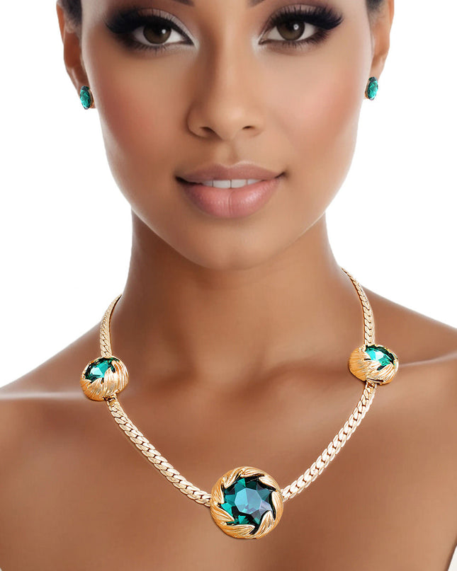 Necklace Green Crystal Double Cut Chain for Women