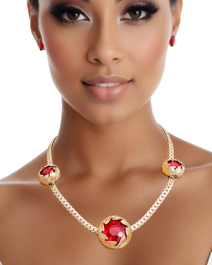 Necklace Red Crystal Double Cut Chain for Women