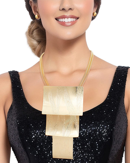 Pendant Necklace Long Gold Geo Plate Set for Women
