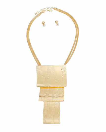 Pendant Necklace Long Gold Geo Plate Set for Women