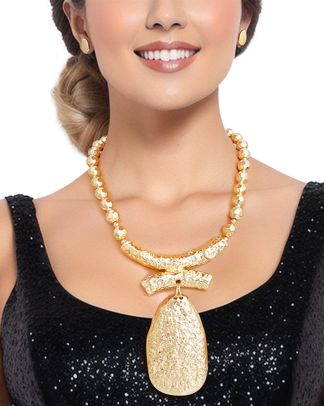 Pendant Necklace Bead Gold Teardrop Set for Women