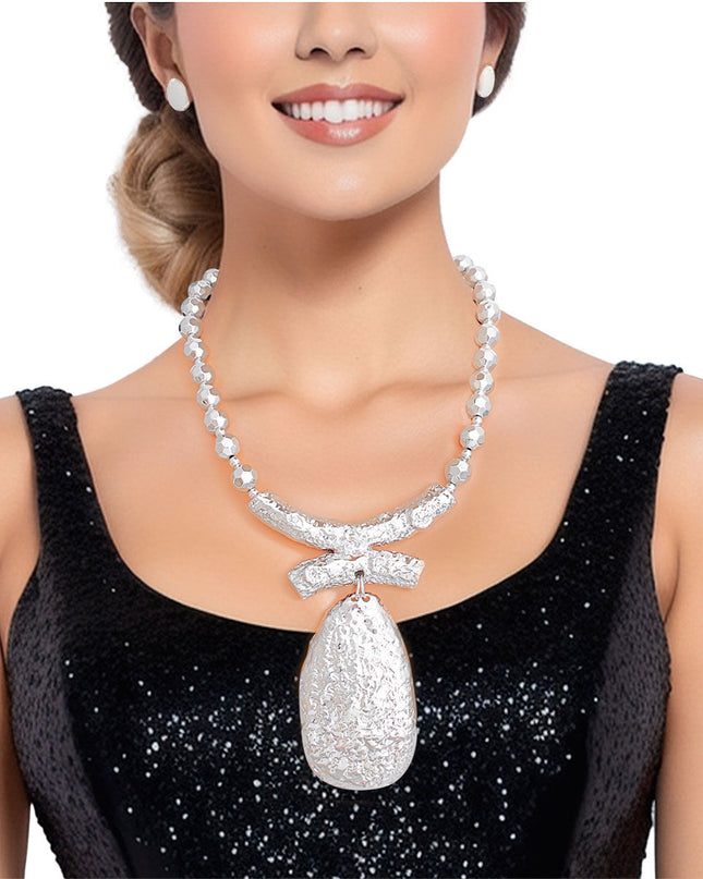Pendant Necklace Bead Silver Teardrop Set Women
