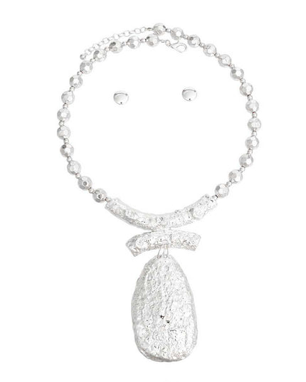 Pendant Necklace Bead Silver Teardrop Set Women