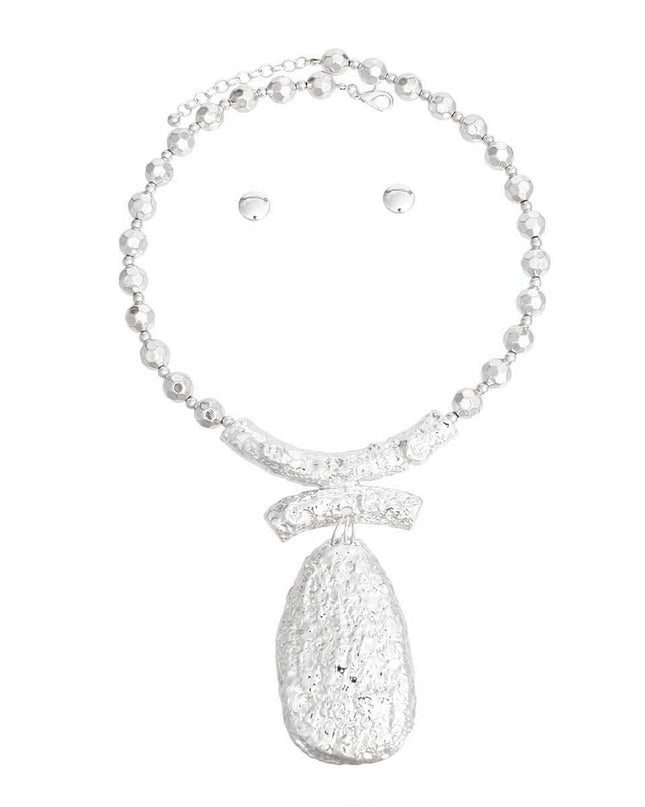 Pendant Necklace Bead Silver Teardrop Set Women