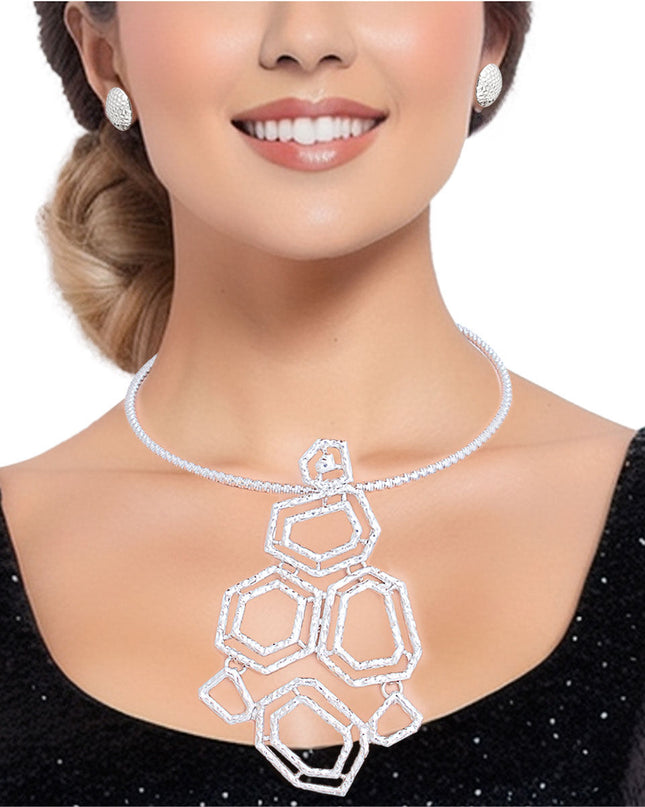 Pendant Necklace Silver Geometric Set for Women