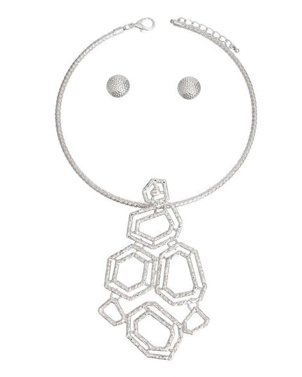 Pendant Necklace Silver Geometric Set for Women